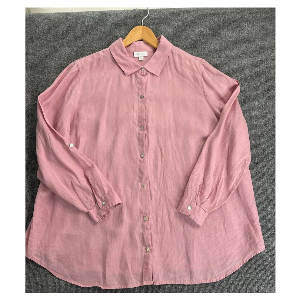 J. Jill  100% Linen A-Line Tab-sleeve A-line Shirt In Pink  Women's Size XL